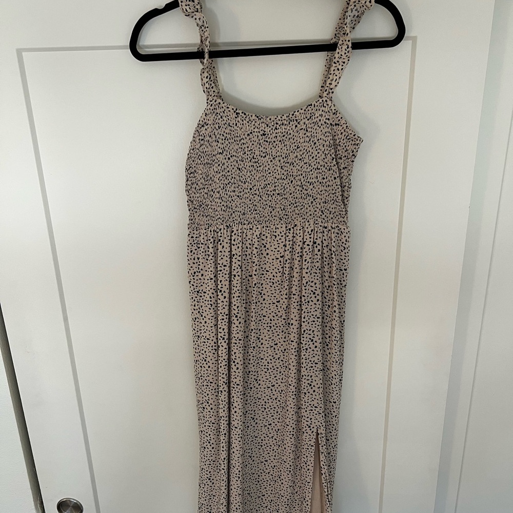 Lush Beige Dress with Black Spot Print